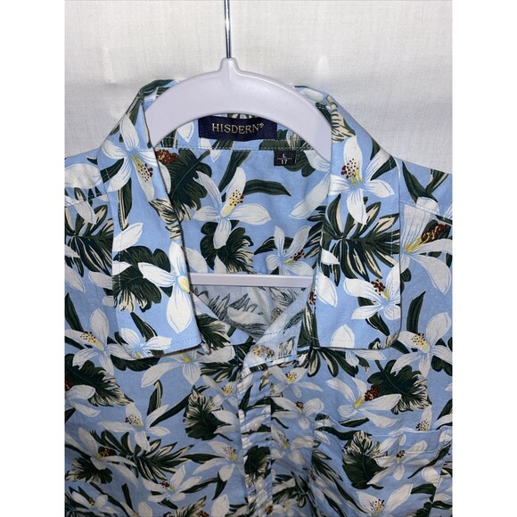 Hisdern Hawaiian Shirt Men’s Size Large Blue Floral Button Up Short Sleeve - Picture 3 of 12